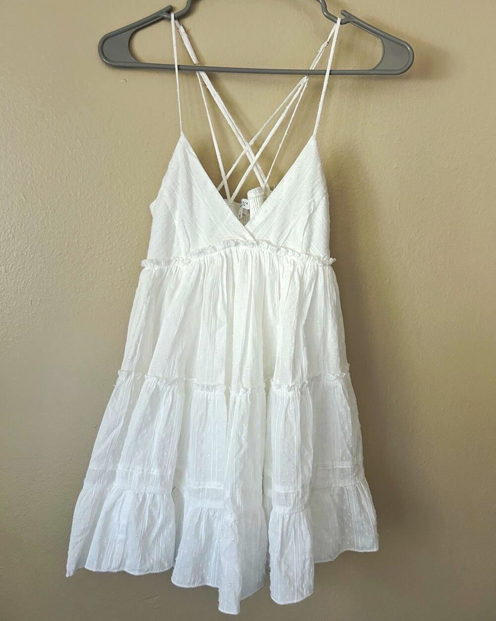 Kirious Los Angeles White Smocked Strappy V-Neck Mini Sundress Size S